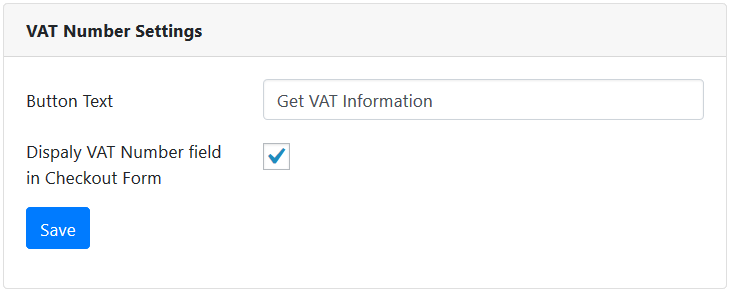 YPS Vat Number - Settings Page