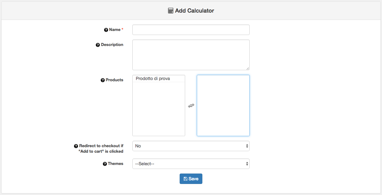 Image of the form to be filled while setting up a new calculator free